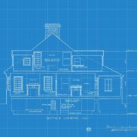 cyanotype blueprint of a house technical drawing