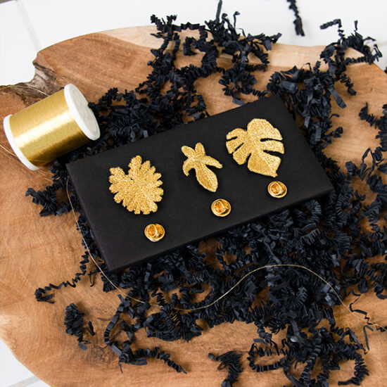 Botanopia golden embroidered brooches - 3 Tropical Leaves
