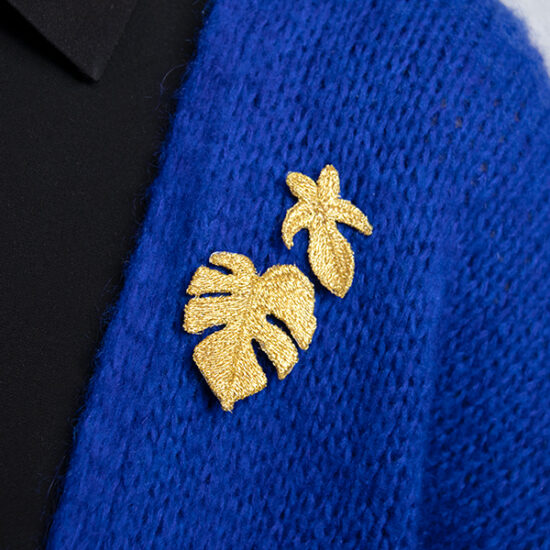 Botanopia golden embroidered brooches - 3 Tropical Leaves