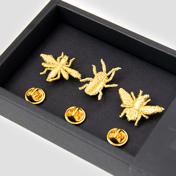 Golden Embroidered Brooches - 3 little Bugs Botanopia USA