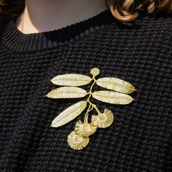 Eucalyptus flowers embroidered brooches on shirt