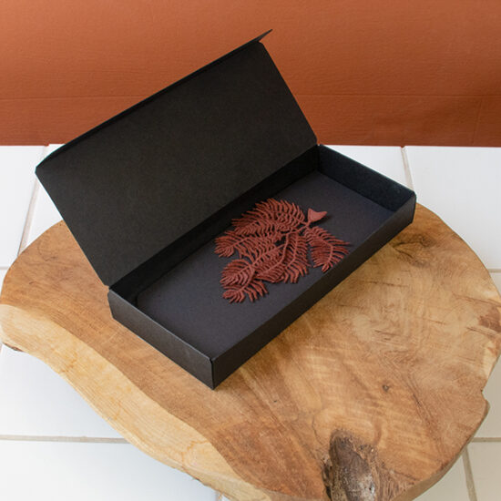 Knight’s plume fern embroidered brooch in packaging